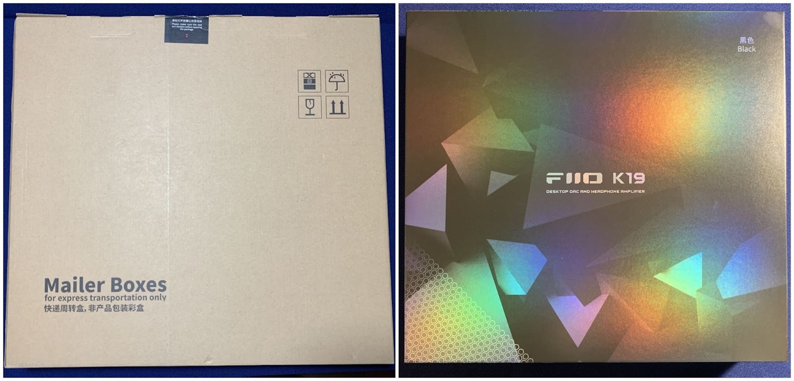 FiiO K19 Review: A No-Compromise Flagship DAC & Headphone Amplifier 8 The FiiO K19 comes in a large and flat box, or rather in two boxes: a shipping box (made of regular cardboard with a FiiO seal) and the main one - a beautiful box made of hard and thick cardboard.