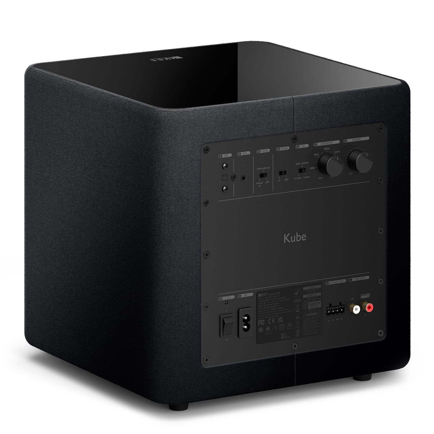 KEF Kube 8 MIE: Compact subwoofer with real low-end authority 9 With 300 built-in watts and a solid 8” unit, you get the power to give you a physical and realistic sound experience, both for music and movie sound.