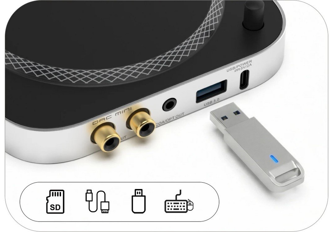 SMSL DAC MINI: Mac Mini-Optimized DAC, Balanced Headphone Amp & USB Hub 11 It also features a line-level output and a combined optical and coaxial digital output for integration with external amplifiers or speaker systems.