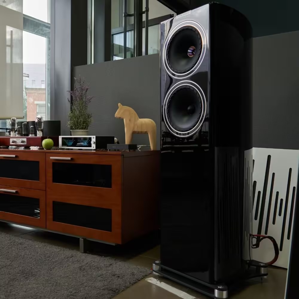 The Fyne Audio F703 combines a massive 250mm IsoFlare driver with a dedicated bass unit for powerful full-range performance.